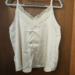 Set Of Two (Cream & Black) Lace Trim Satin Button-Front Cami